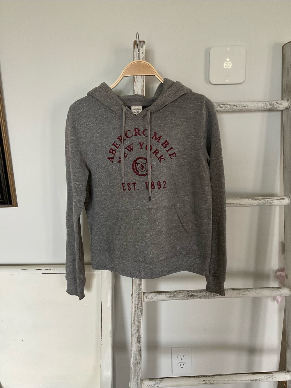 Abercrombie & Fitch Hoodie Small Gray W/Logo Retro Preppy Vintage y2k Varsity